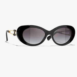CHANEL Black and Champagne Oval Sunglasses